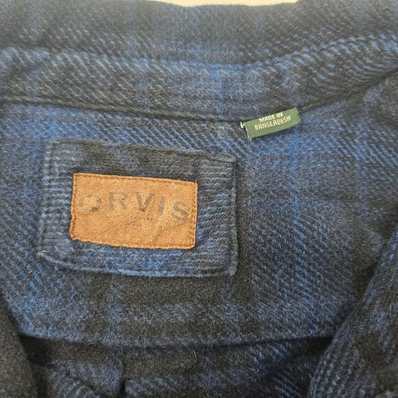 Orvis Men's Blue & Black Plaid Button-Up Heavy Flannel Shirt Size Large - Picture 5 of 9